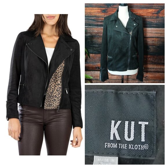 Kut from the Kloth Jackets & Blazers - NWT Kut From The Kloth Moto Jacket S Jayden Faux Suede Black Leopard Lined